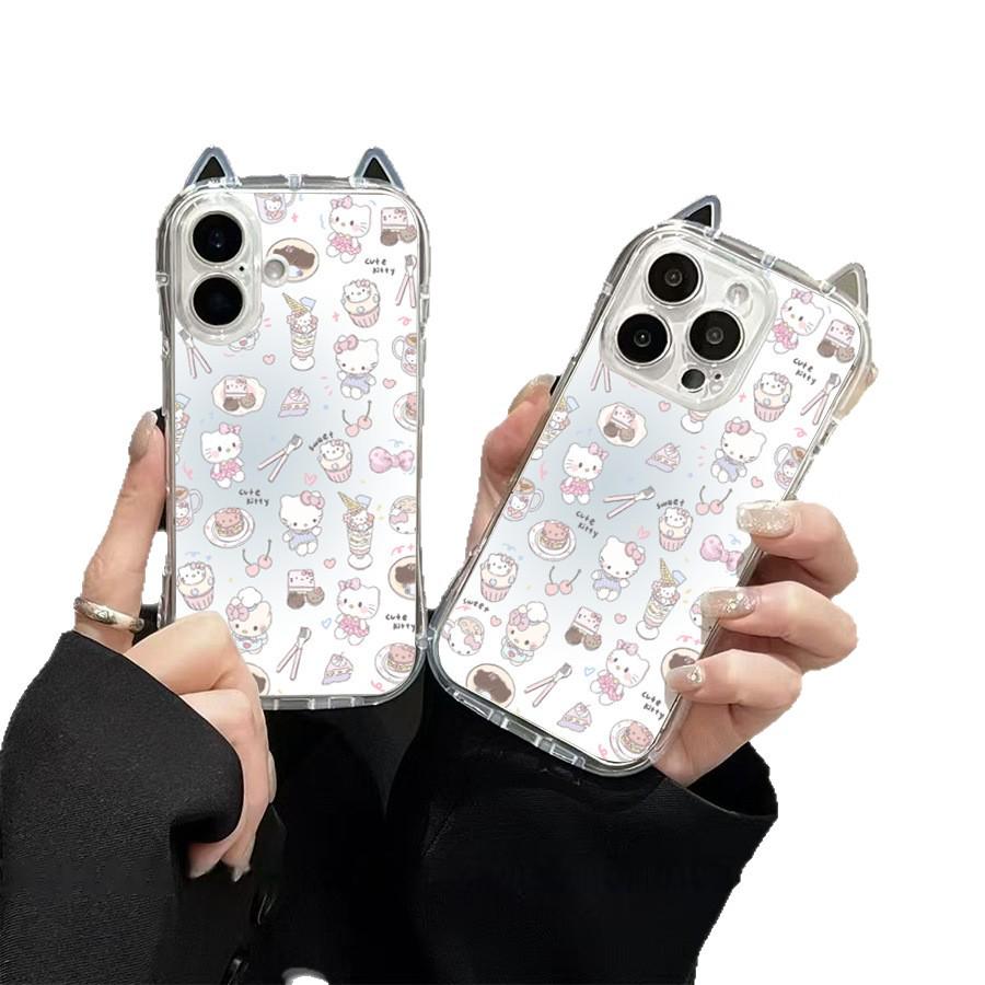 Чехол для телефона Sanrio с ушками кошки и яблоком для iPhone 16/11