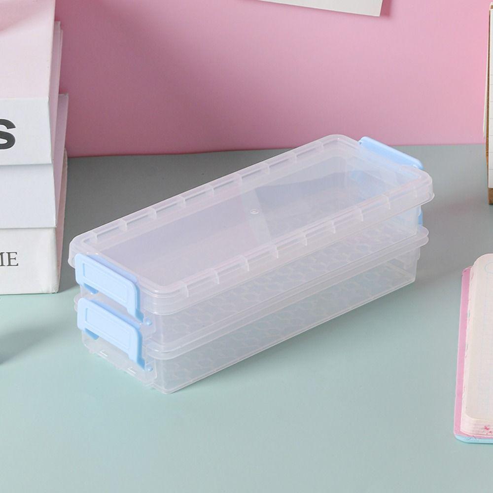 Portable Transparent Double-layer Pencil Case Large Capacity Multi-function Desktop Storage Box Glasses Case Stationery Box
