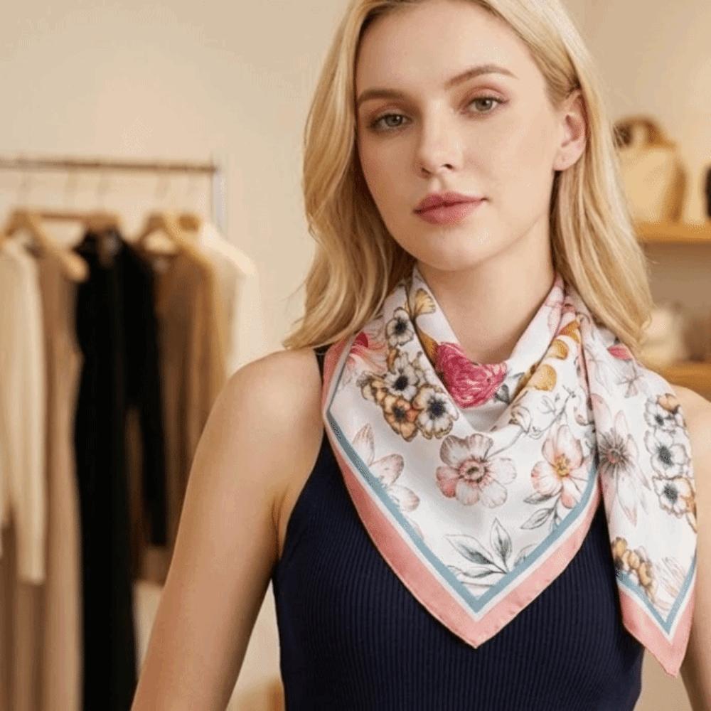 Floral Print Square Silk Scarf Luxury Neckerchief Scarf Hair Band Bandana Scarf Women