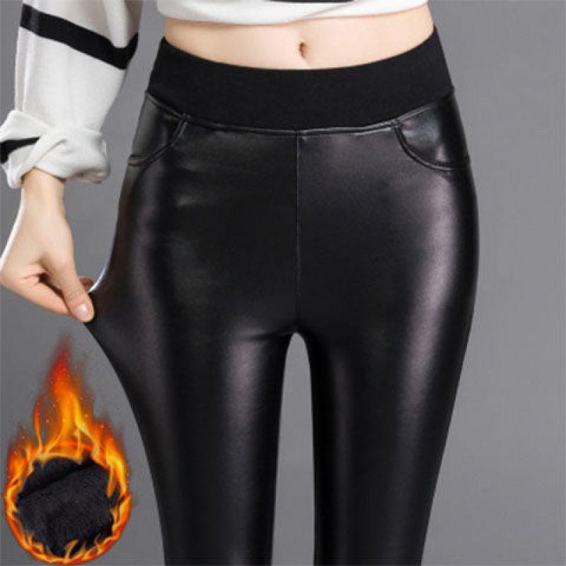 FiveFive кожаные плюшевые утолщенные с высокой талией эластичные корейские размеры ПУ брюки женские маленькие корейские модные женские брюки Y2k