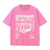 Men's Anime Washed Vintage Tshirts Retro Punk Gothic God Hand Print T-Shirts Harajuku Cotton Women Short Sleeve Top Tee