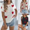 Spring Summer Casual Color-blocking Heart-shaped Short-sleeved Knitted Sweater for Valentine's Day Women's Wear