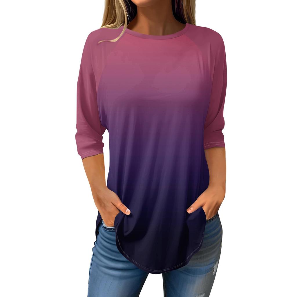 Women's Fashion Casual Going Out Tops Printed Raglan Sleeve 3/4 Sleeve Pullover Round Neck Tops