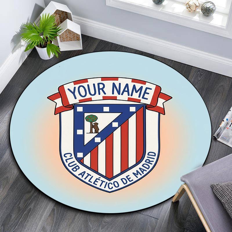 Custom Name Atletico de Madrid Round Area Rug,Carpet Rug for Living Room Bedroom Sofa Playroom Decor,Non-slip Floor Mat