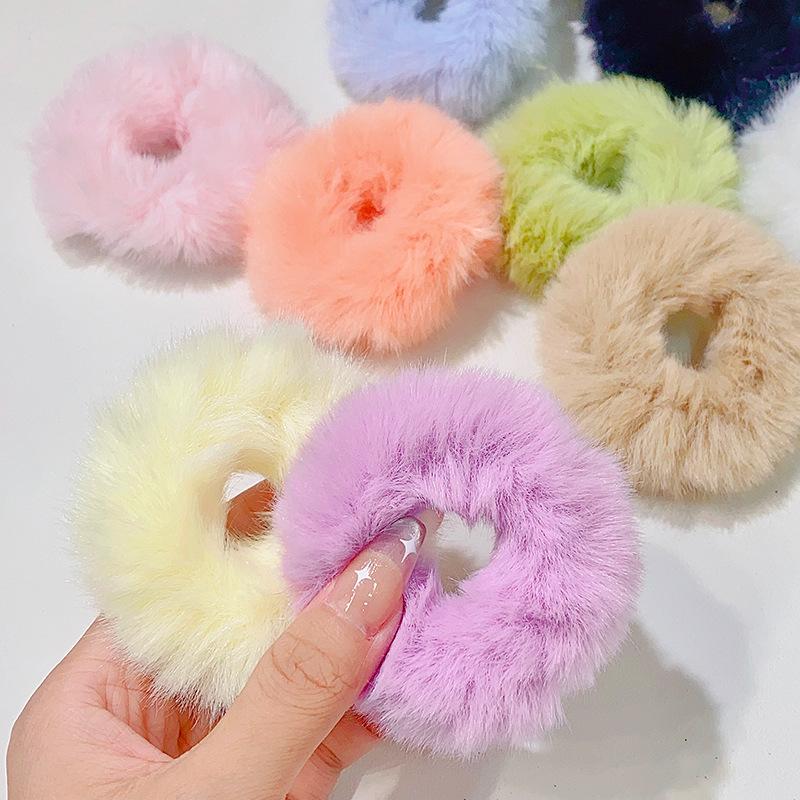 2 Pcs New Colorful Fluffy Hair Band for Women Girls Ponytail Holder Hair Tie Plush Scrunchie Rubber Band Fashion Hair Accessories