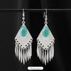 Retro Handmade Miao Silver Fringed Earrings Inlaid Turquoise Long Earrings Female Exotic Yunnan Dance Earrings