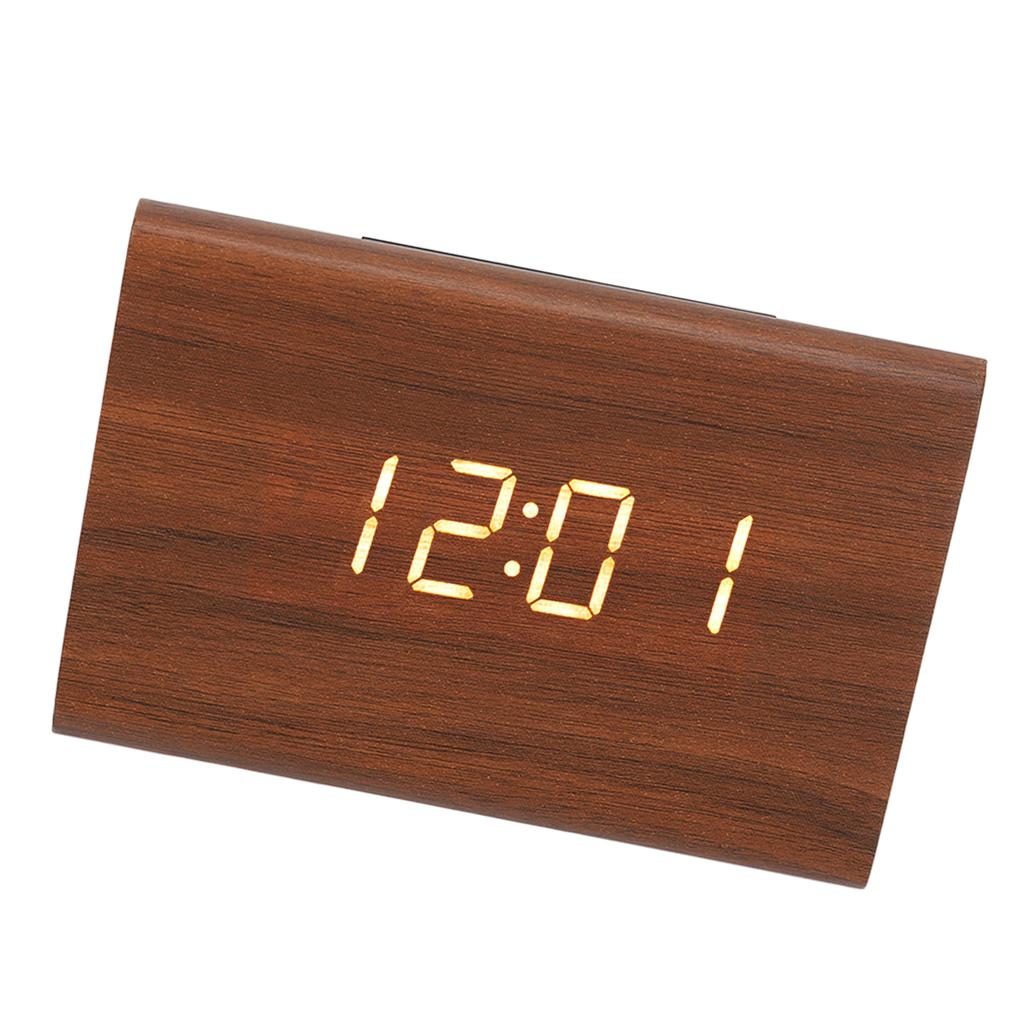 Wood Digital Alarm Clock Triangle Modern Simple Design Portable Wooden LED Clock for Home Office Travel