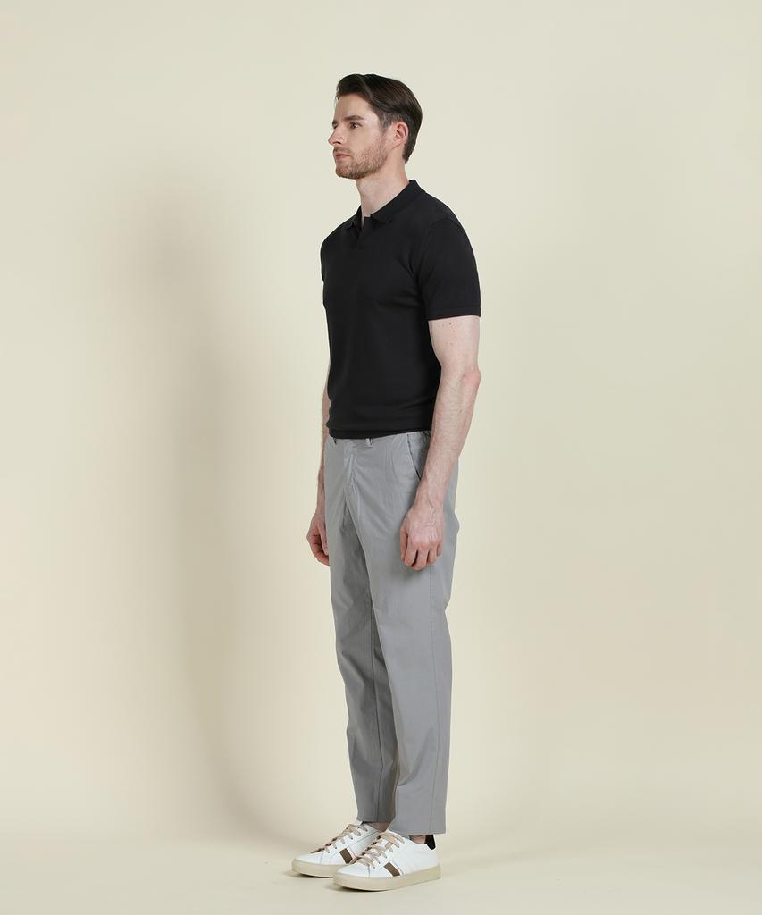 PANICALE Grey Poplin Elastic Waist Slim Fit Chino Pants