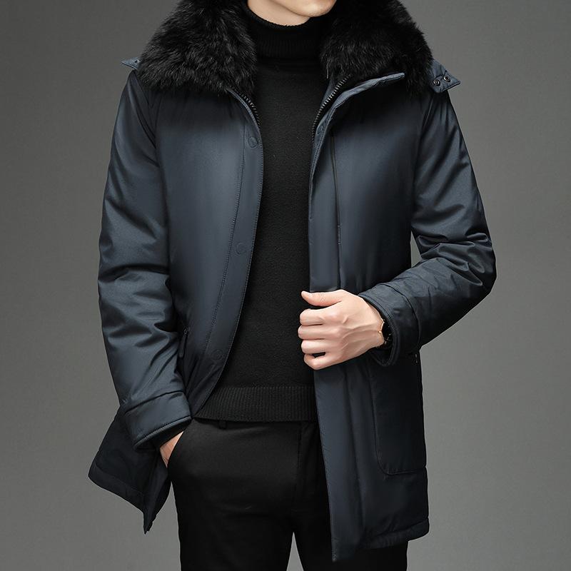 New Men's Down Jacket for Men's Mid-length Live-length Live-face Removable Suitable for Middle-aged and Elderly People In Autumn and Winter
