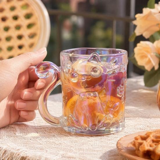 Huaqianguhh Милая кружка с кошкой, прозрачная кофейная кружка с ручкой, забавная стеклянная посуда для чая, молока, кофе, подарки женщинам, влюбленным