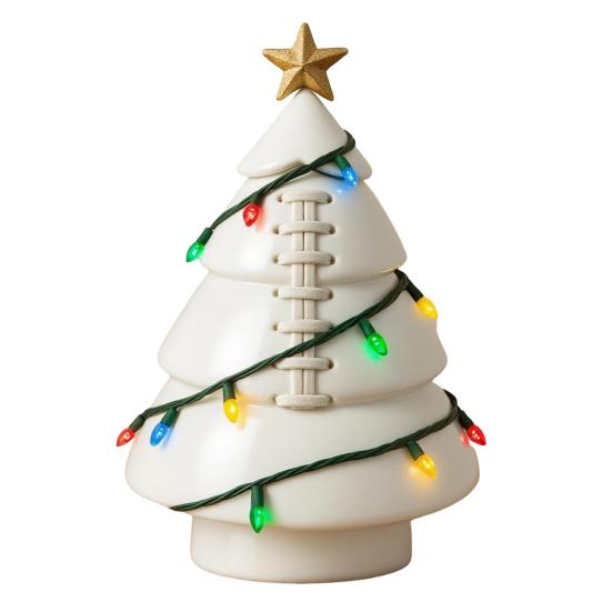 Вдохновленная спортивным мячом рождественская фигурка елки, изготовленная вручную из искусственной кожи, настольное украшение в форме дерева с золотой звездой на верхушке для праздничного домашнего декора