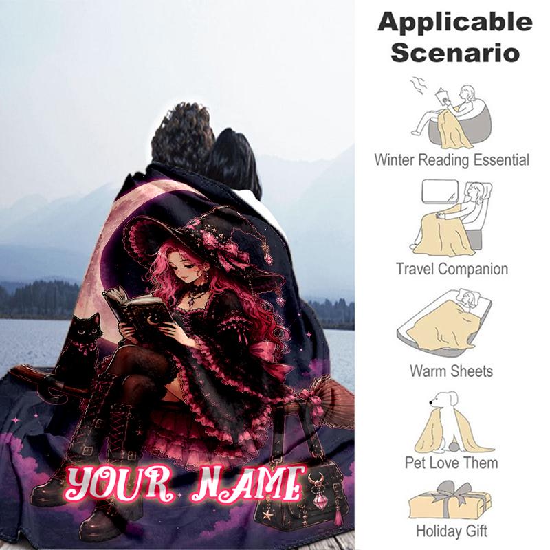 1PC Custom Name Witchcraft moonlight. outdooor Flannel blankets Throw Blanket All-Season Throw Gift Bedspread for Couch, Bed, Camping Holiday Birthday