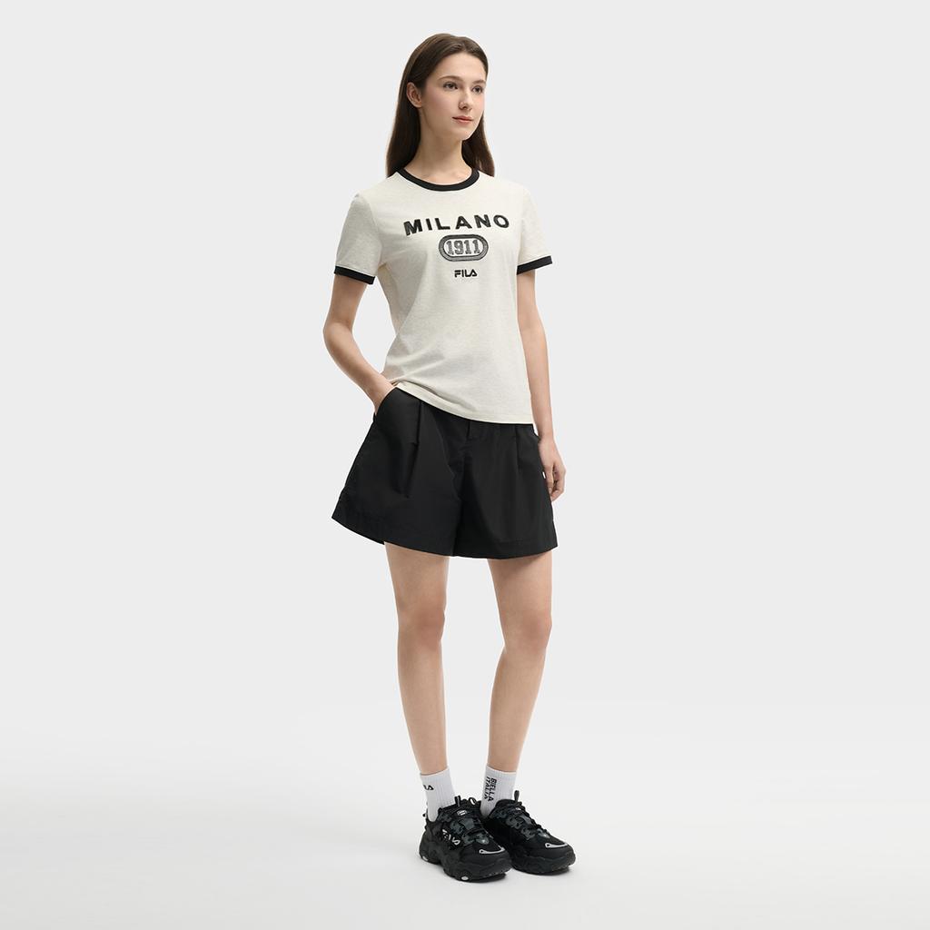 Fila Миланская Итальянская Роскошная Спортивная Коллекция Модная Универсальная Удобная Повседневная Трикотажная Футболка с Коротким Рукавом Женские Топы F11W525104F-LK