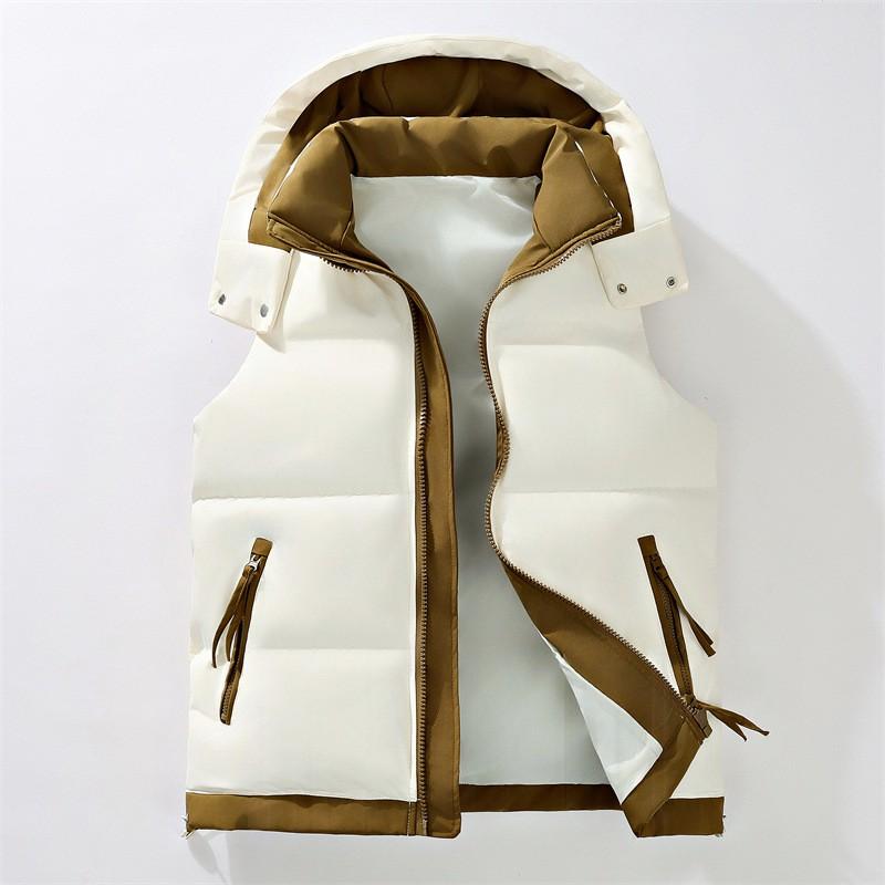 Mens Hooded Spliced Cotton Vest Warm Graphene Lining Loose Fit Teenagers Outdoor Sports