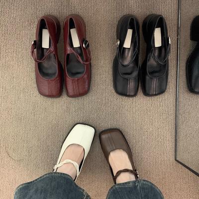 Красные туфли на толстом каблуке для通勤, женская обувь, ретро Мэри Джейн, маленькие кожаные туфли