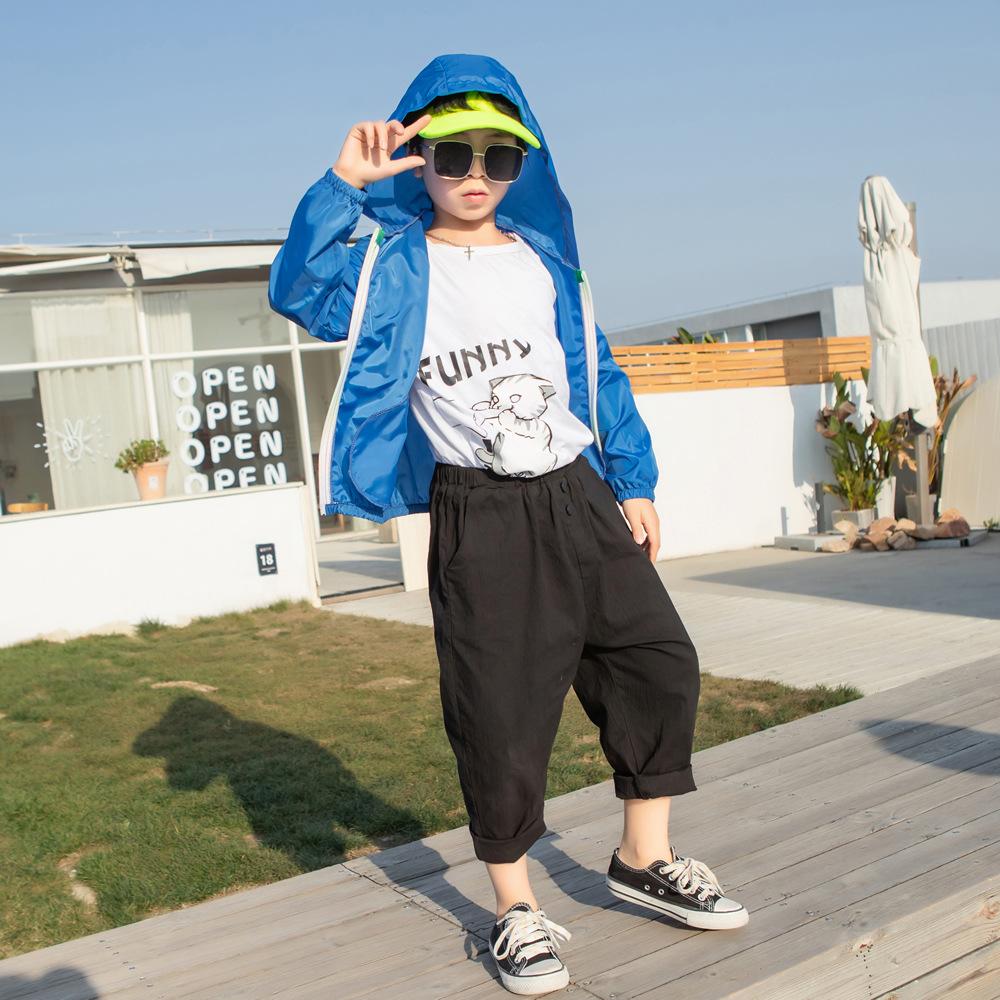 Детская солнцезащитная куртка для мальчиков и девочек, кожаное пальто, радужная солнцезащитная одежда с капюшоном, рубашка с кондиционером