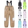 Детские лыжные брюки однотонные теплые толстые спортивные на открытом воздухе теплые водонепроницаемые лыжные брюки с карманами на лямках