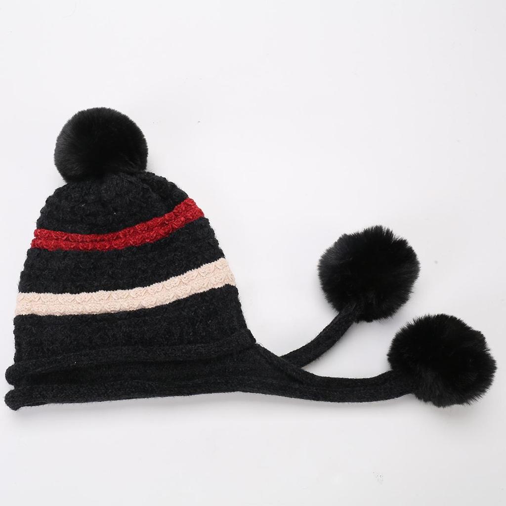 Autumn Winter Plush Warm Three Ball Knitted Hat Chenille Soft Women's Wool Hats EMA