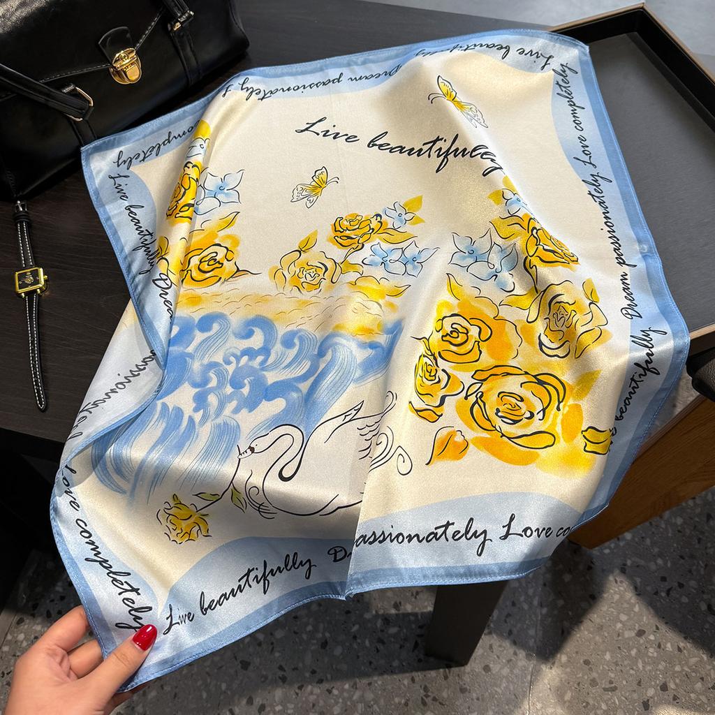 Foulard Carre 100% Naturel Pour Femme, Foulard Bandana, Foulards Floraux Pour Cheveux, Sac De Printemps, Cravates 53cm