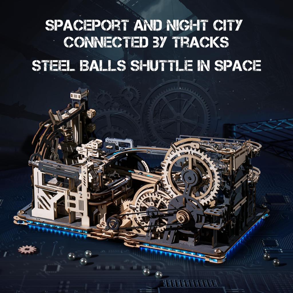 ROKR 3D Puzzle Electric Marble Run LGC01 & LGA01 & Connecting Parts Set 3 Piece Set Movable Model Multi-Play Mechanical Wooden 3D Puzzle Craft Kit