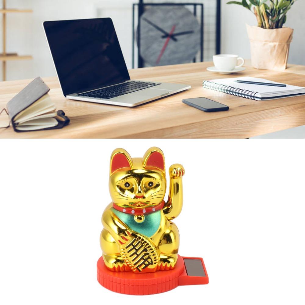 Plastic Rotatable Base Fortune Cat Desktop Light Driven Cat Figurine Travel Keepsake
