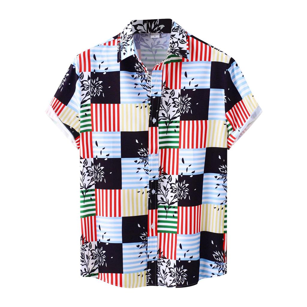 Мужская летняя новая свободная рубашка с коротким рукавом с принтом, кардиган, пляжная рубашка