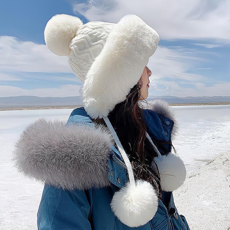Traditional Style Knitted Hat For Women With Ear Protection And Neck Guard For Winter Cold Weather