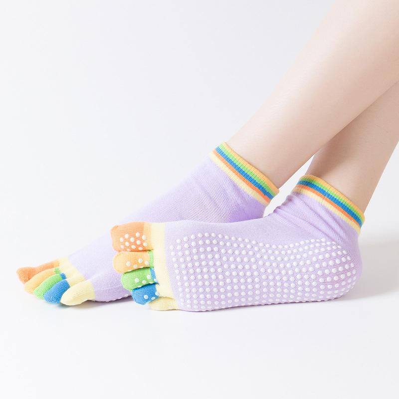 1Pair Candy Color Yoga Socks Rainbow Five-Toe Split Professional Non-Slip Dance Socks Yoga Dancers Socks Indoor Training Socks