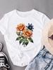(Asian Size) Clothing Fashion Print Short Sleeve T-shirts T Female Cute Flower Style Casual Women's Top Graphic Tee