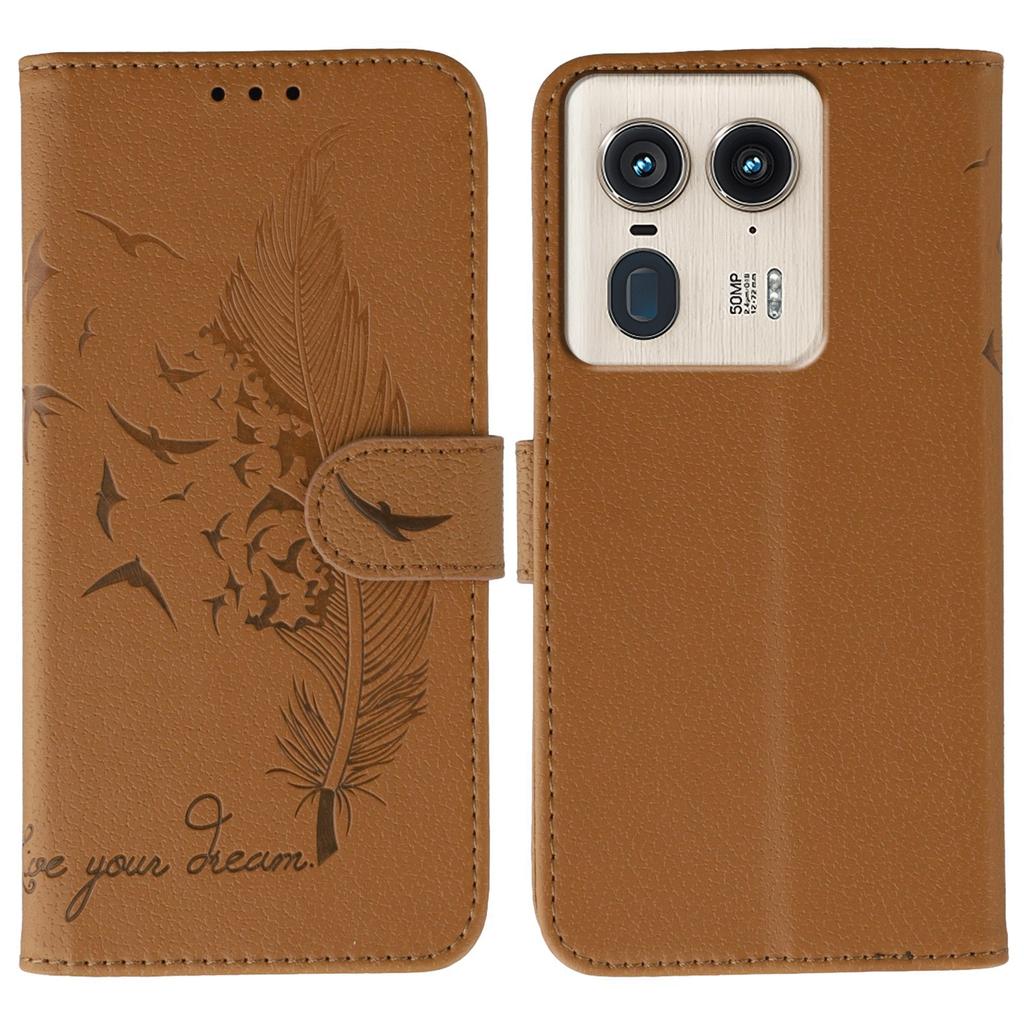 For Motorola Edge 50 Ultra 5G/Moto X50 Ultra 5G Case Feather Imprint PU Leather Wallet Phone Cover