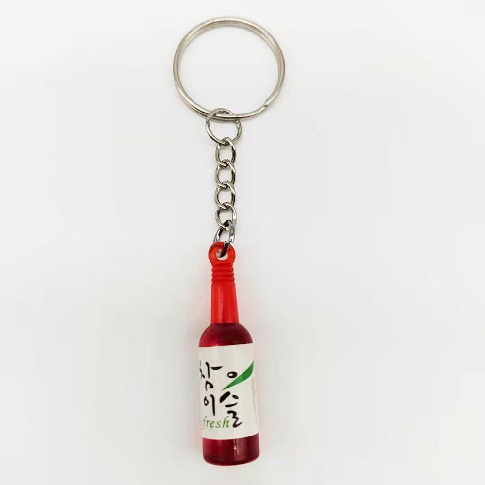 Korean Fashion Drink Soju Bottle Keychain 6 Colors Simulation Resin Beer Wine Trinket Women Keyring Jewelry Travel Gift Souvenir