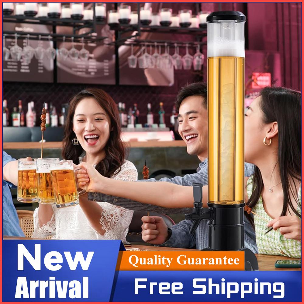 3L Beer Dispenser Beer Tower with Spigot & Ice Tube Beverage Dispenser Transparent Drink Dispenser Bar Accessories