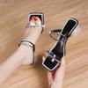 2024 Sandals Women's Summer  New 2024 Medium Heel Thick Heels with High Heels External Wear Sandals for Women