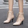 2019 Autumn New Fashion Korean Version Pointed Head Lace-up Side Zipper Stiletto Women's Short Boots Super Large Size 44-49