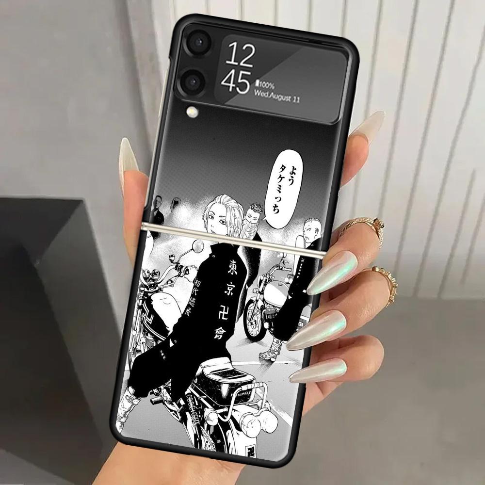 Черный жесткий чехол для телефона Tokyo Aevengers Black Anime для Samsung Galaxy Z Flip 7 6 5 4 3 Черный ZFlip7 ZFlip6 Flip5 Flip4 Flip3 5G Prin