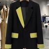 Women's Black Color Block Patchwork Blazer - 2025 New Stylish Light Luxury Suit