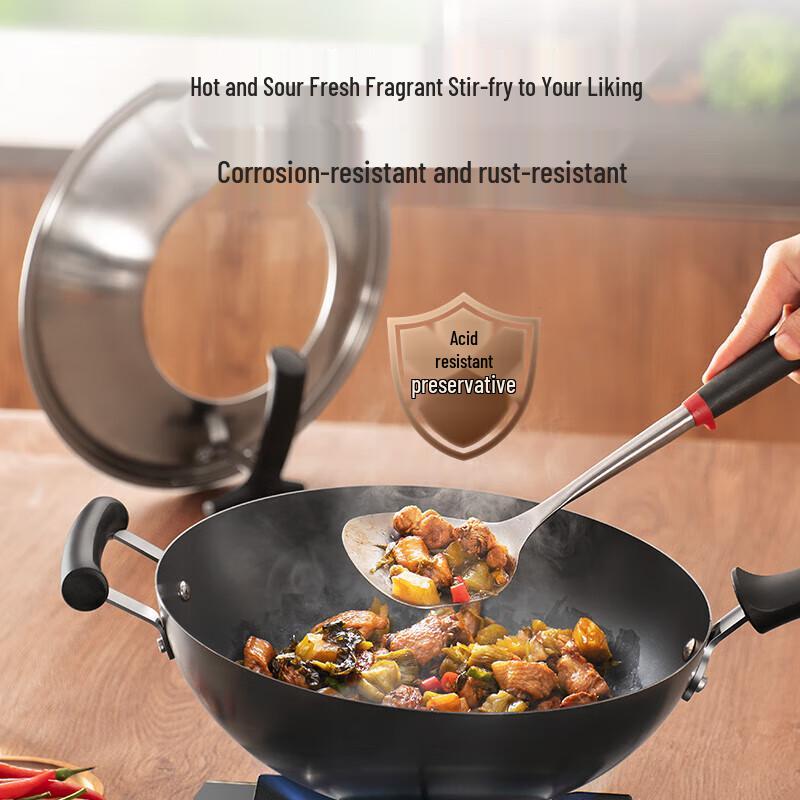 SUPOR 30cm Non-Coated Fine Iron Wok with Standable Lid