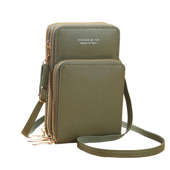 Mobile Phone Bag with Transparent Screen-touching Window Sling Bag Multi Compartments Faux