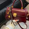 Elegant Retro Top Handle Bag For Women and Girls Flap Shape Handbag PU Shoulder Crossbody 2025 Winter Collection  Red