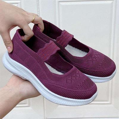 Старая Северная парусиновая обувь женская дышащая сетчатая обувь для среднего и пожилого возраста на плоской подошве, вязаная мухами, на одном педале, обувь для мамы, мягкая подошва, нескользящая, для ходьбы