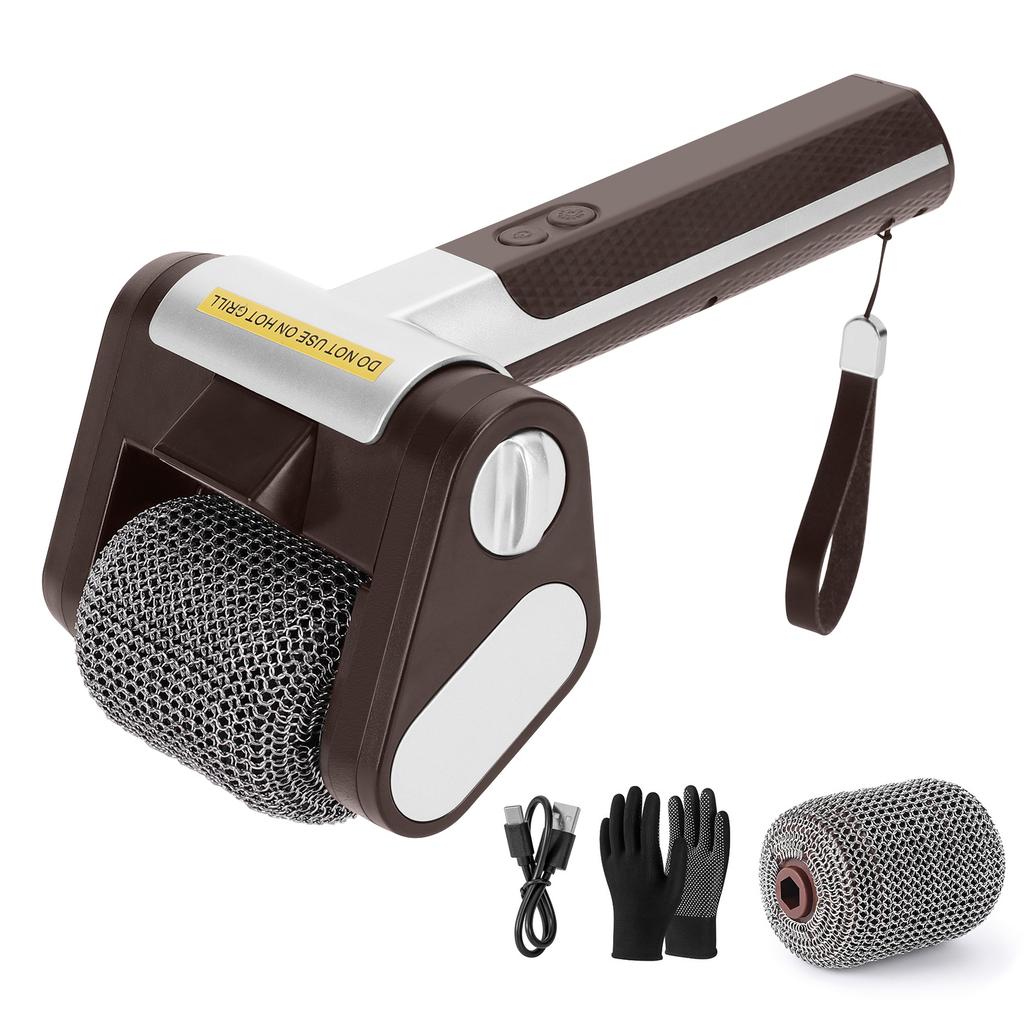 350RPM Bristle-Free Rotating Grill Brush with LED Light Brushless Electric Grill Cleaner Rechargeable for Kitchen Grill Camping