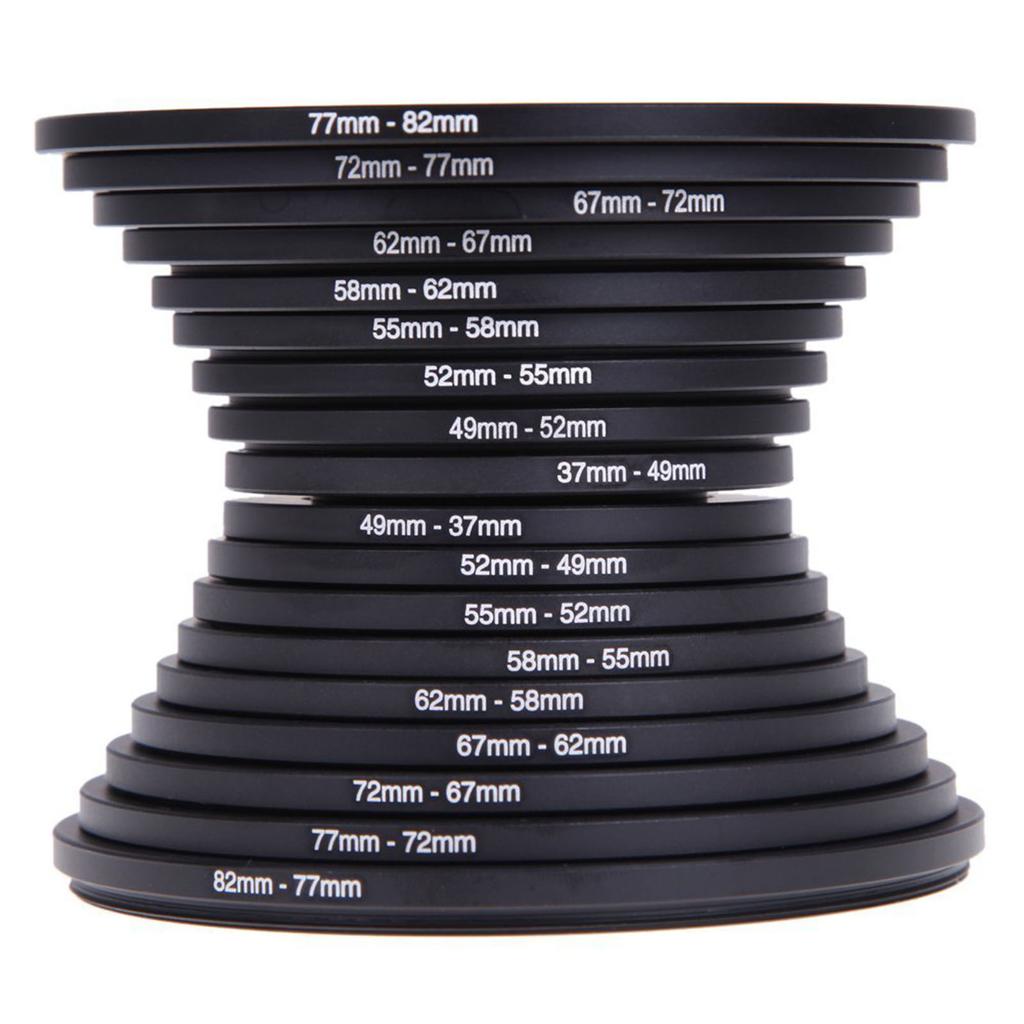 18 Piece Filter Ring Adapter Set All Metal Camera Lens Filter Adapter Ring Set Kit