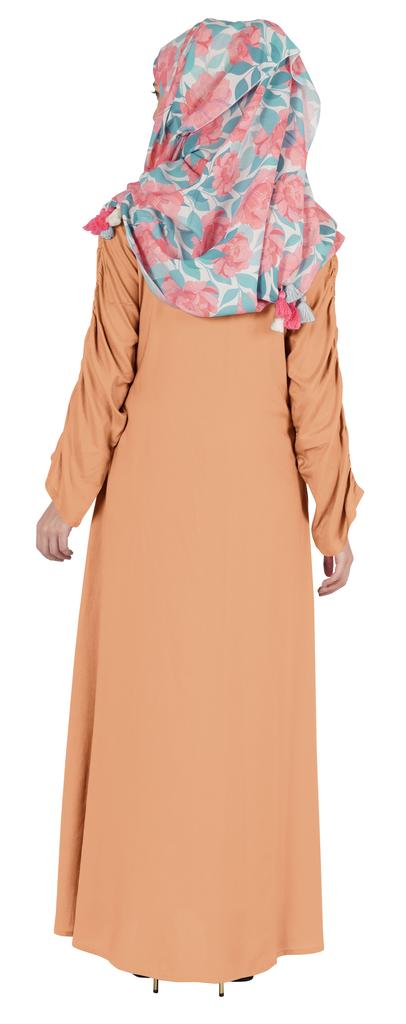 Bimba Islamic Clothes For Women Long Dress With Printed Hijab Scarf Rayon Abaya Maxi Front Button Muslim