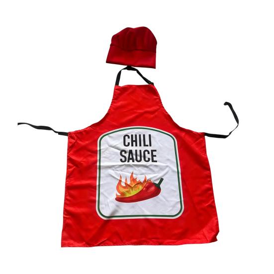 Кухонный фартук с соусом и шляпой, регулируемый ремешок, дышащий, для рождественской, хэллоуинской, косплей-вечеринки, чили, барбекю, соус терияки, поварской фартук