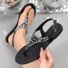 Fashion Bohemia Silver Decoration Nude Sandals Women 2025 Summer Round Toe Flat Heels Flip Flops Ankle Strap Sexy Beach Sandals Women