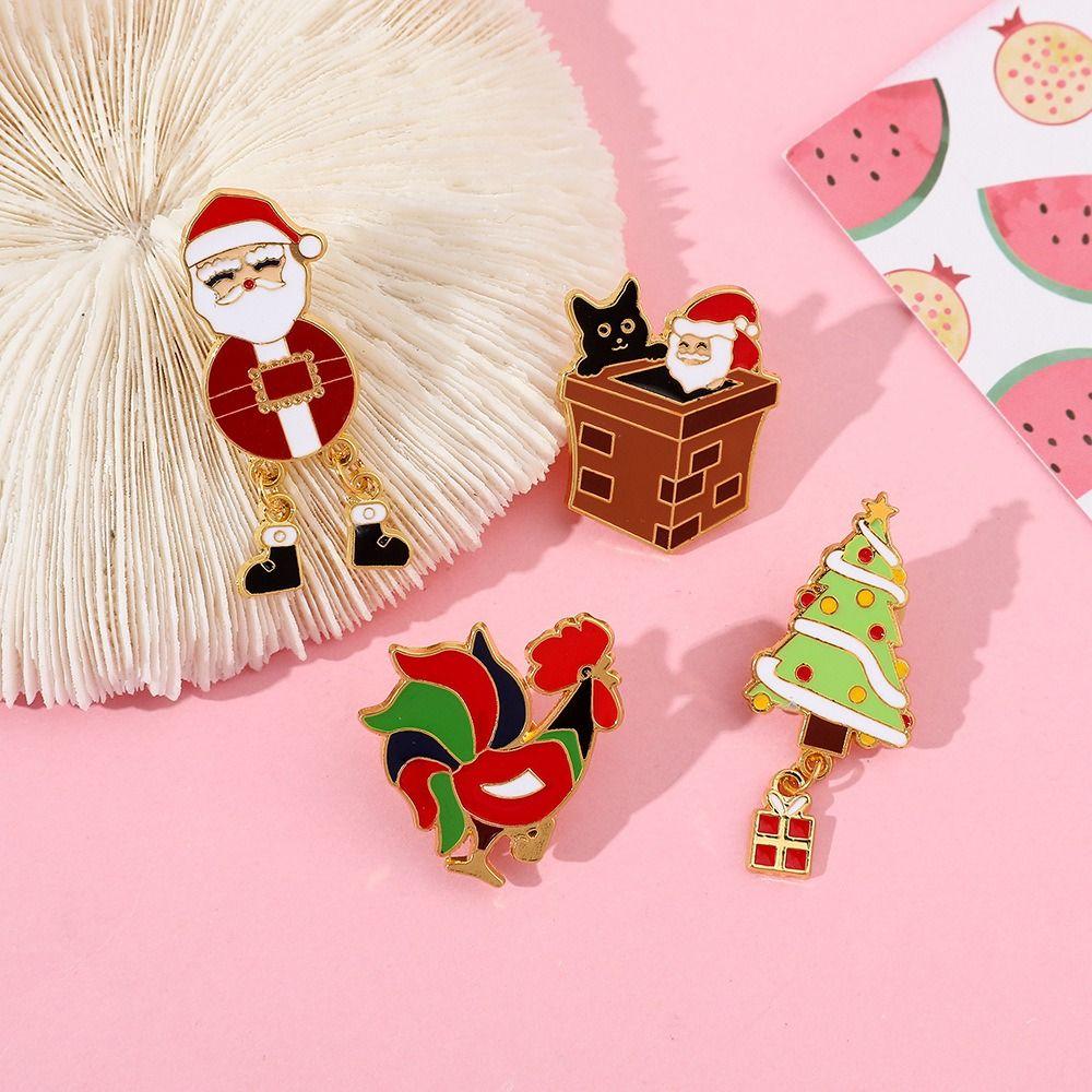 Christmas Tree Santa Claus Enamel Pins Bell Dripping Oil Lapel Pin Fashion Christmas Brooch Girls