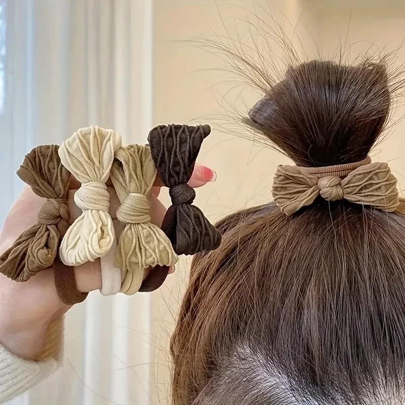 4PCS Korean New Rubber Band High Elastic Polyester Rope Tie Hair Tie Women's Hair Band High Ponytail Hair Accessories