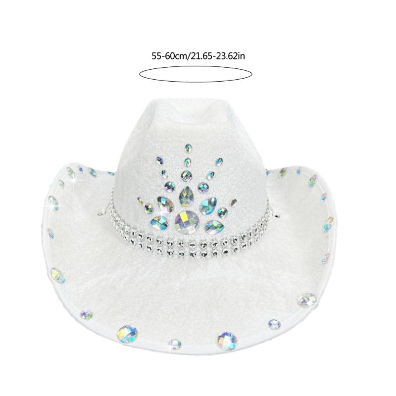 Rhinestones Cowboy Hat for Women Breathable Wide Brims Beach Hat Music Festival Hat Bachelorettes Party Nightclub Hat