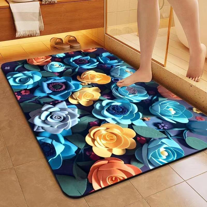 Three-dimensional Flower Floor Mat Bathroom Diatomaceous Mud Non-slip and Dirty Quick Drying Floor Mat Household Suction Carpet