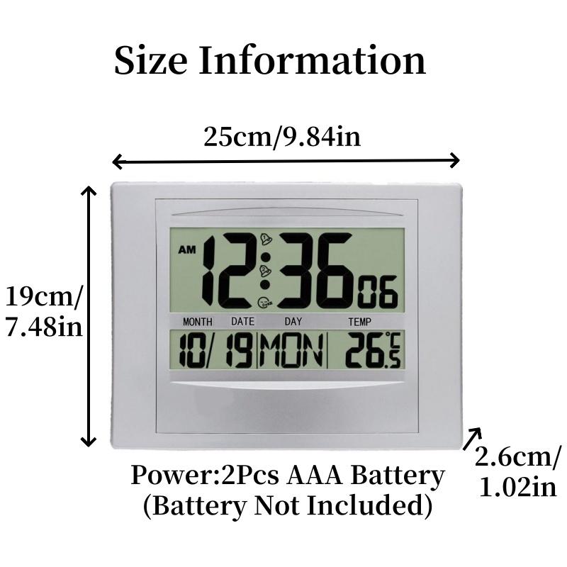 Большие цифровые настенные часы с дисплеем даты и недели, TEMP, 2 будильника, питание от батареек, функция повтора сигнала, настольные часы с 12/24-часовым электронным ЖК-будильником